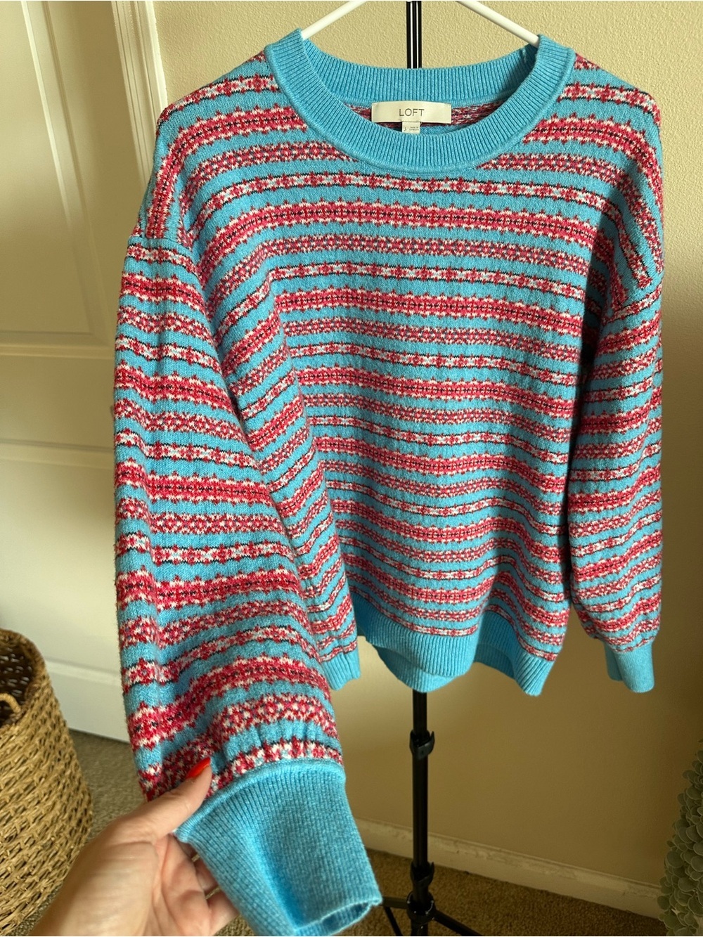 LOFT Blue and Pink Striped Crewneck Sweater - Picture 7 of 8